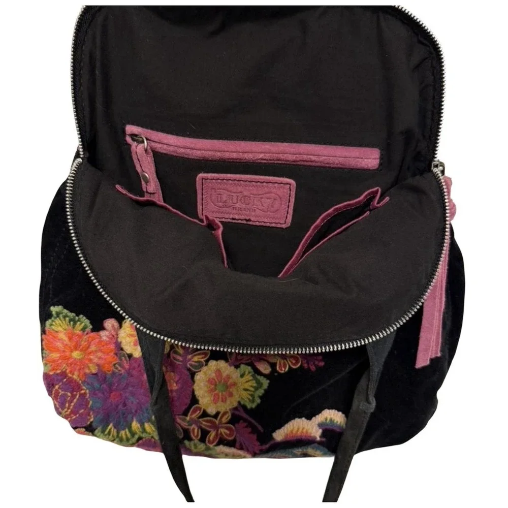Y2k Lucky Brand Embroidered‎ Purse Velvet Suede Shoulder Bag Rare Floral
